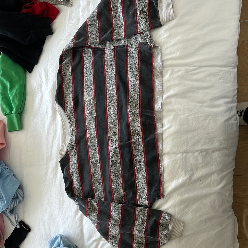 Stylish Gray and Red Striped Sweater